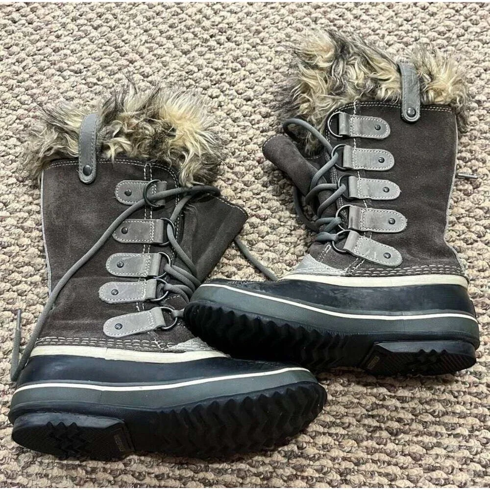 Sorel Joan of Arctic Waterproof Insulated Winter Snow Boots Size 5 Gray Leather
